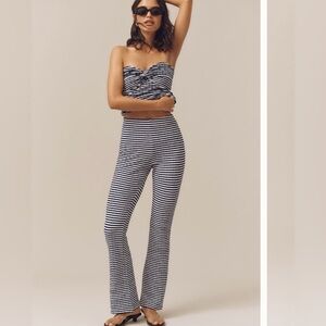 Striped Navy & White High-Rise knit pull on pants
